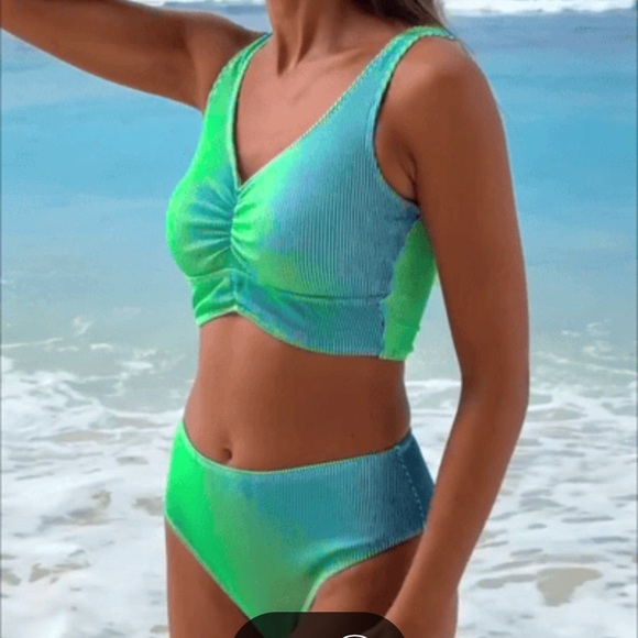 NWT! CUPSHE illusion green blue bikini swimsuit, M. - Picture 4 of 16